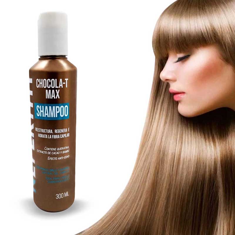 Shampoo Chocolat Max Nefertiti con Keratina, Regenera e Hidrata el Cabello 300ml.