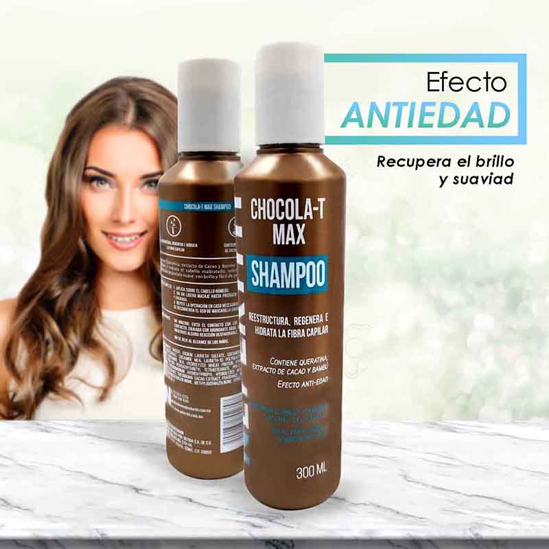 Shampoo Chocolat Max Nefertiti con Keratina, Regenera e Hidrata el Cabello 300ml.