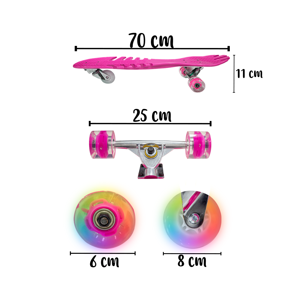 Patineta Skate Waveboard Rosa Poliuretano Alta Resistencia Llanta Gel Flash Led.