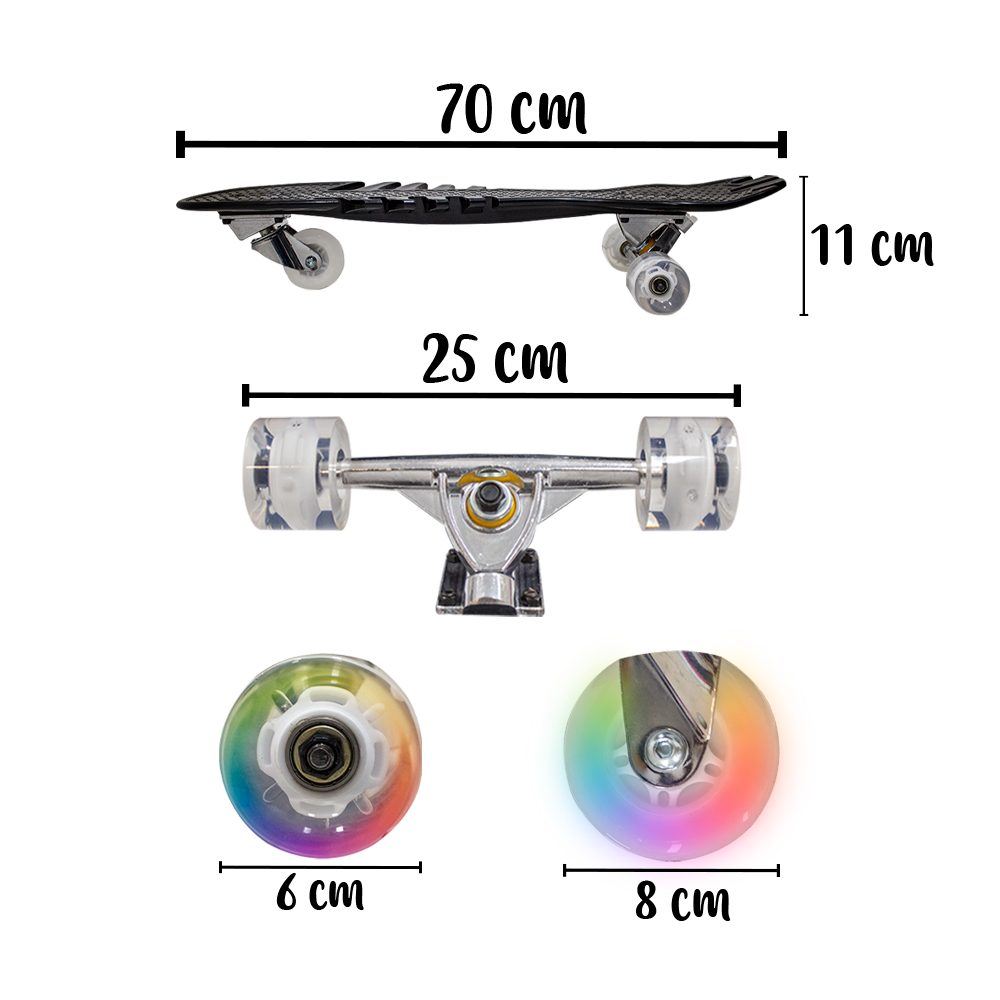 Patineta Skate Waveboard Negro Poliuretano Alta Resistencia Llanta Gel Flash Led.