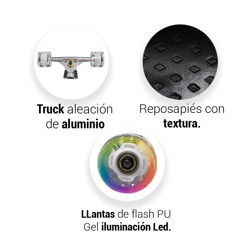 Patineta Skate Waveboard Negro Poliuretano Alta Resistencia Llanta Gel Flash Led.