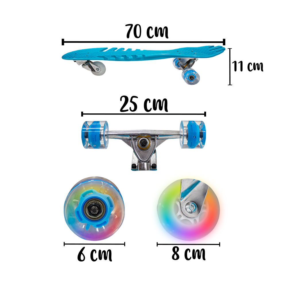 Patineta Skate Waveboard Azul Poliuretano Alta Resistencia Llanta Gel Flash Led.
