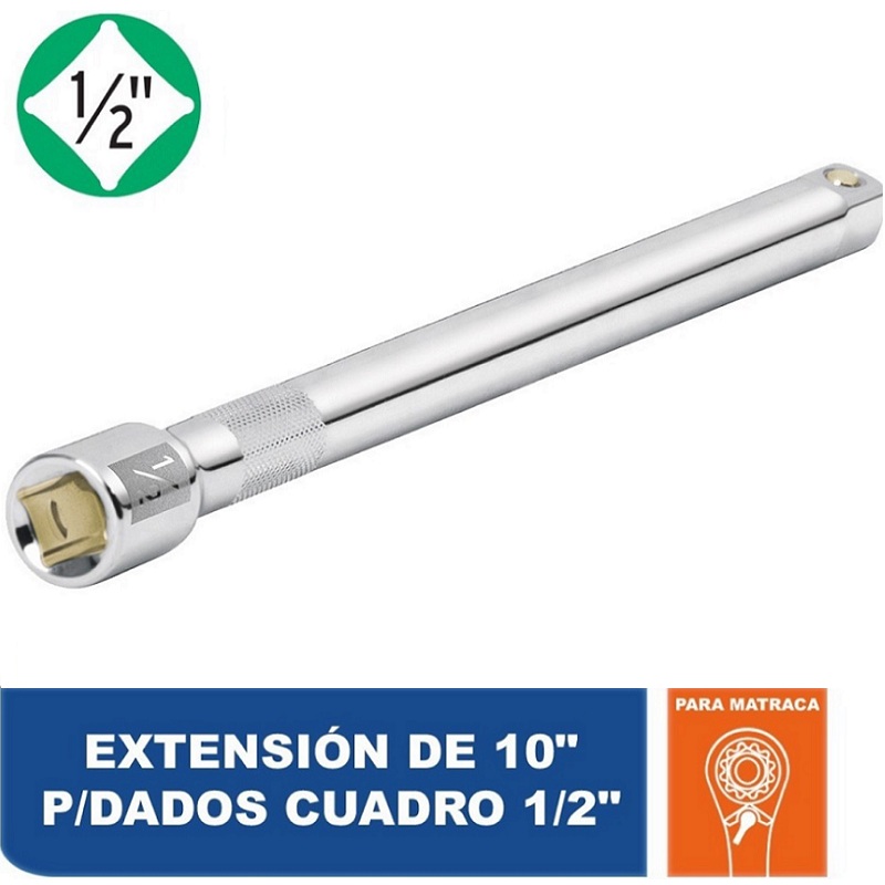 Extensión Para Matraca de 10" Pulgadas de Largo (254mm) para Dados con centro de 1/2 de (12.7mm) Truper E-5463 para Mecanicos Mecanica 