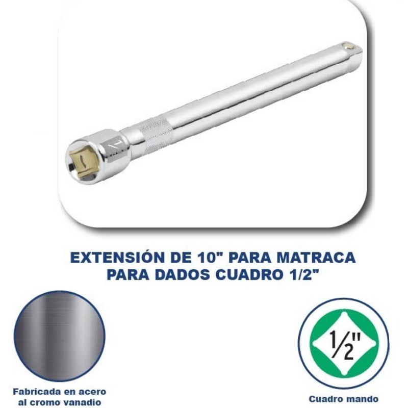 Extensión Para Matraca de 10" Pulgadas de Largo (254mm) para Dados con centro de 1/2 de (12.7mm) Truper E-5463 para Mecanicos Mecanica 