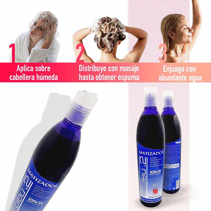 Shampoo Matizador Morado Le Bleu sin Sales ni Parabenos, Platina y da Brillo 500ml.