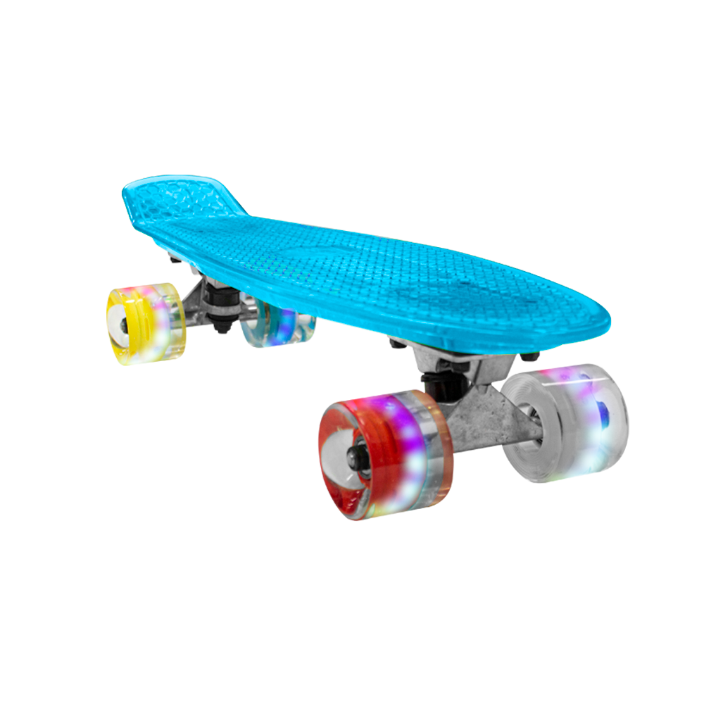 Patineta Skate Cruiser Mini Azul Transparente Llanta Gel Flash Luz Led