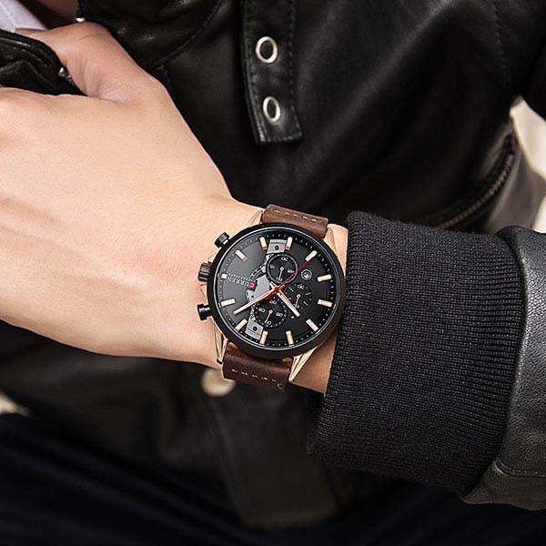 Reloj para Hombre, Análogo, Fechador, Moderno, Ejecutivo, Cuarzo, Correa de Polipiel, Ajustable, Cro 