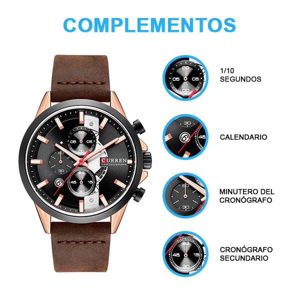 Reloj para Hombre, Análogo, Fechador, Moderno, Ejecutivo, Cuarzo, Correa de Polipiel, Ajustable, Cro 