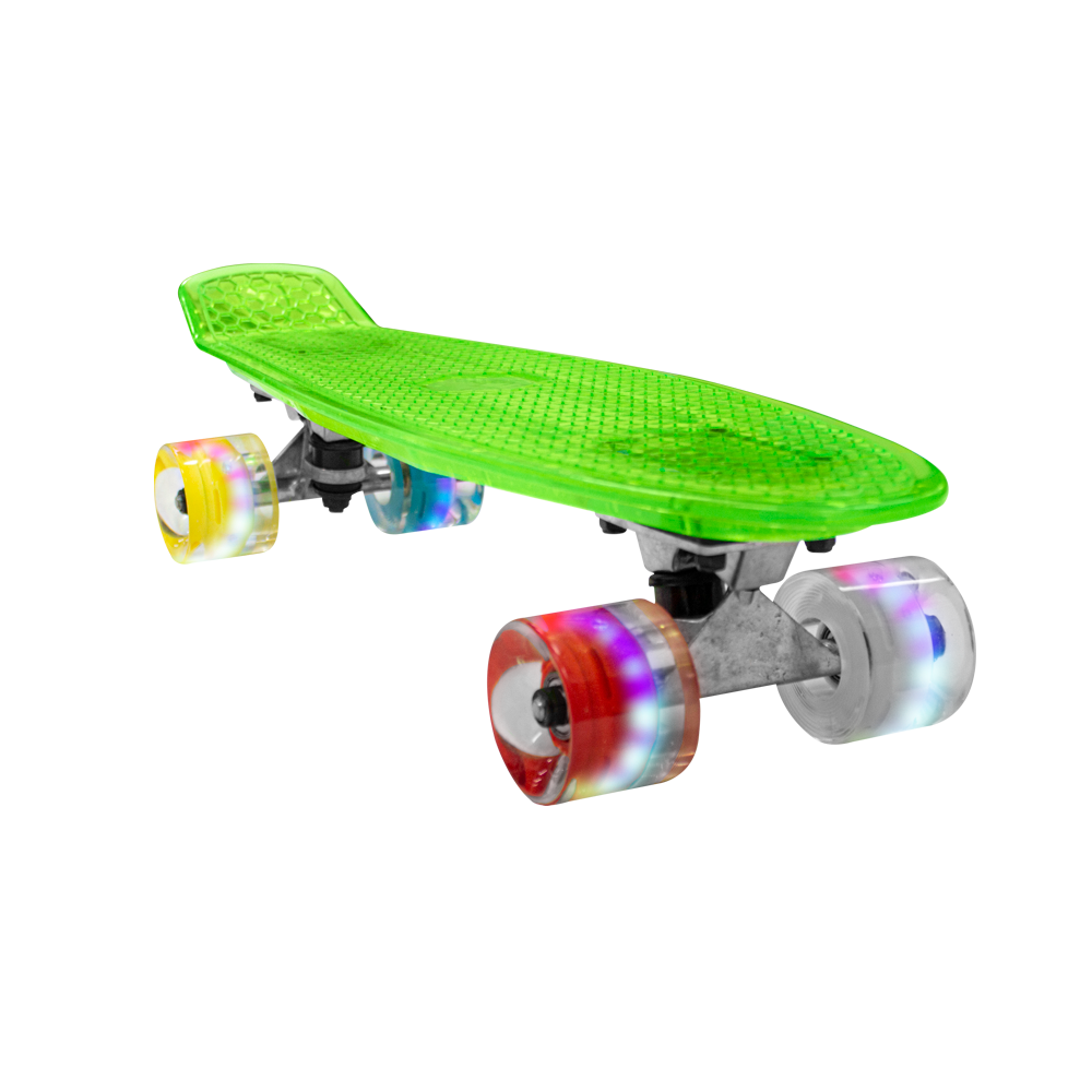 Patineta Skate Cruiser Mini Verde Transparente Llanta Gel Flash Luz Led