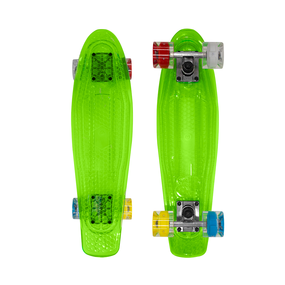 Patineta Skate Cruiser Mini Verde Transparente Llanta Gel Flash Luz Led