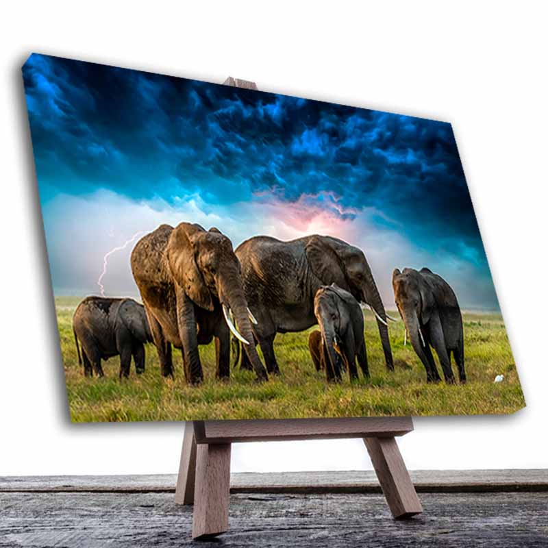 Cuadro Decorativo Canvas Paisaje de Elefantes de 90 X 60 cm