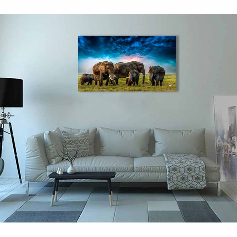 Cuadro Decorativo Canvas Paisaje de Elefantes de 90 X 60 cm