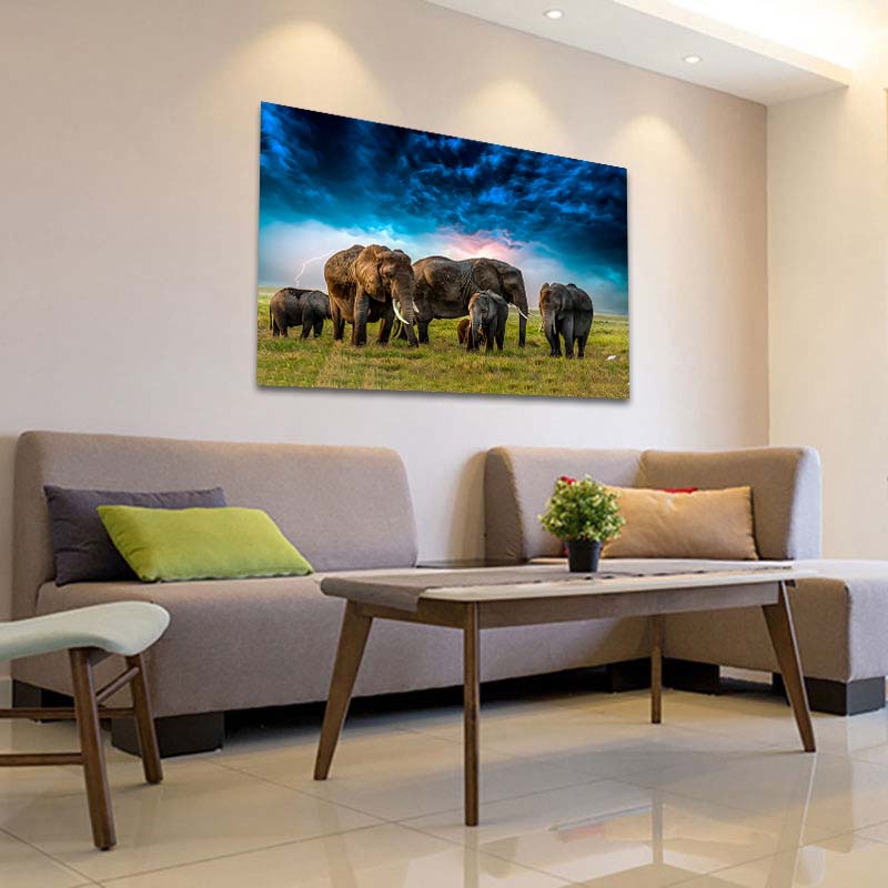 Cuadro Decorativo Canvas Paisaje de Elefantes de 90 X 60 cm