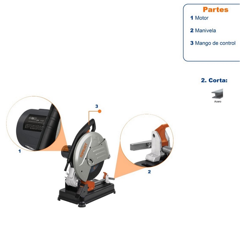 Tronzadora Cortadora de Metales Sierra Para Cortar Metal de 14" Truper CM-14N2 de 3HP/2200W Mango Recto Calidad Premium Industrial