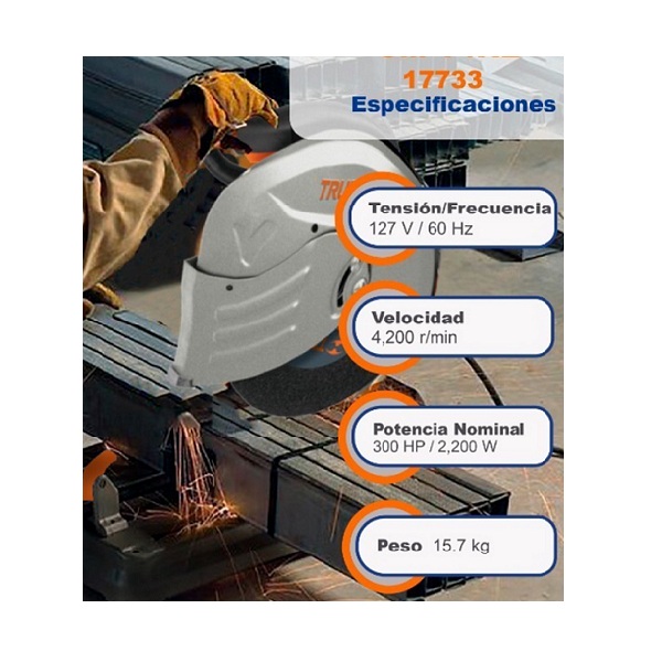 Tronzadora Cortadora de Metales Sierra Para Cortar Metal de 14" Truper CM-14N2 de 3HP/2200W Mango Recto Calidad Premium Industrial