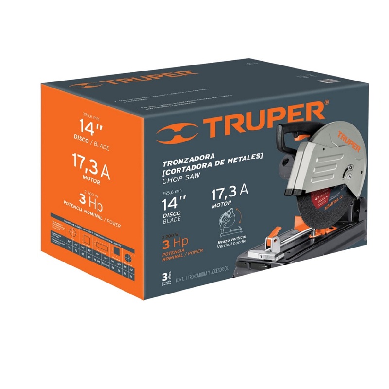 Tronzadora Cortadora de Metales Sierra Para Cortar Metal de 14" Truper CM-14N2 de 3HP/2200W Mango Recto Calidad Premium Industrial