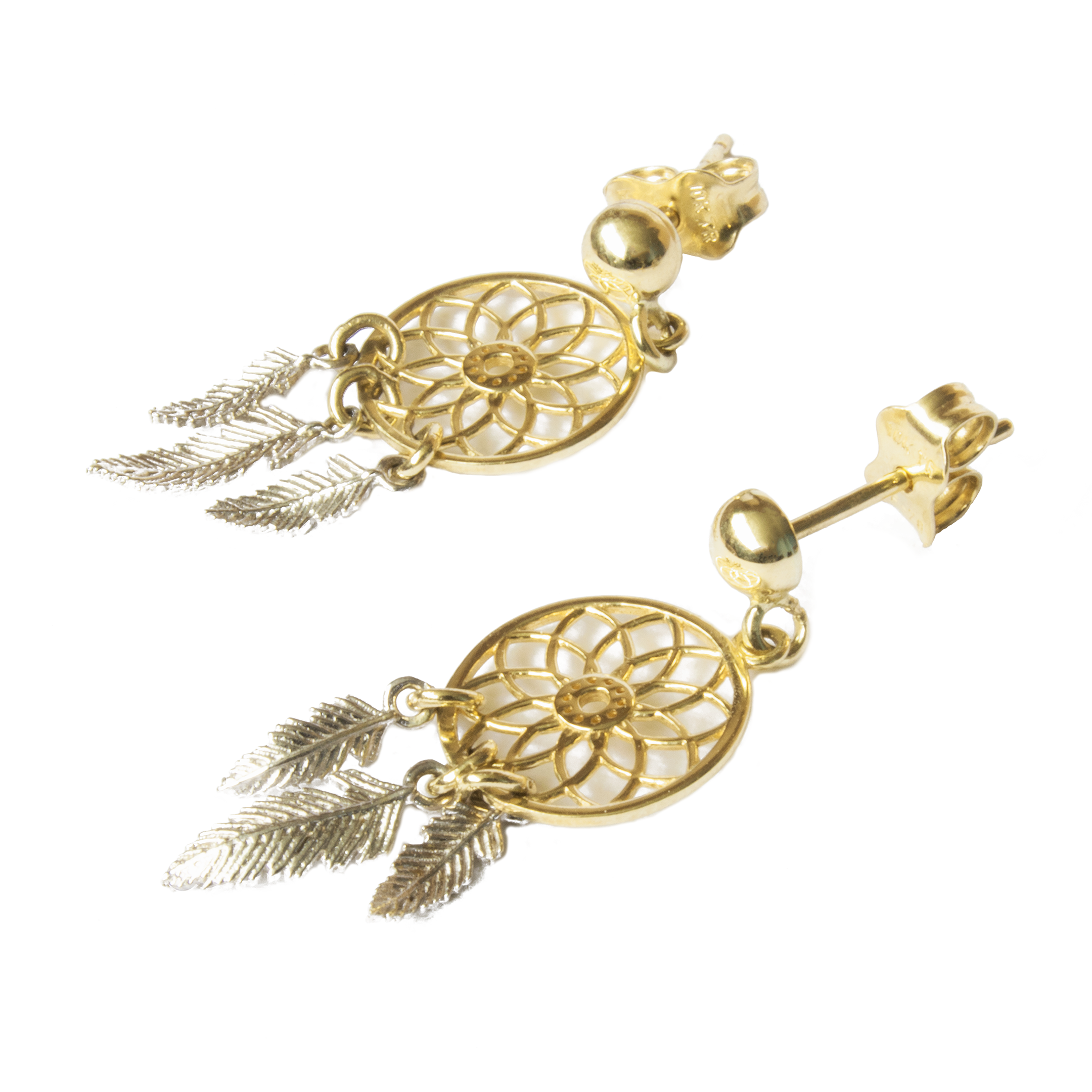 Aretes Atrapasueños Oro Italiano 10 Kilates.