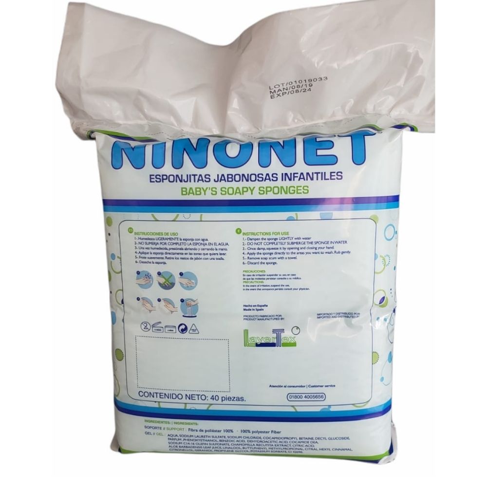 Ninonet 40pz  Esponjas Jabonosas Para Duchar Bebes En Seco