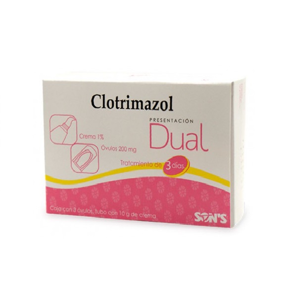 Clotrimazol Dual Caja con 3 ovulos y tubo de crema para exterior