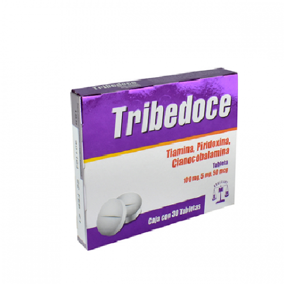 Tribedoce Complejo B -- Tiamina,Piridoxina, Cianocobalamina -- 30 tabletas