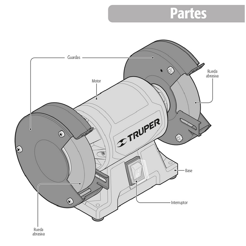 Esmeril de Banco Truper de 1/4 Hp 185W EBA-5 para afilar Pulir Limpiar Rebajar 2 ruedas Abrasivas motor con Bobinas de Cobre