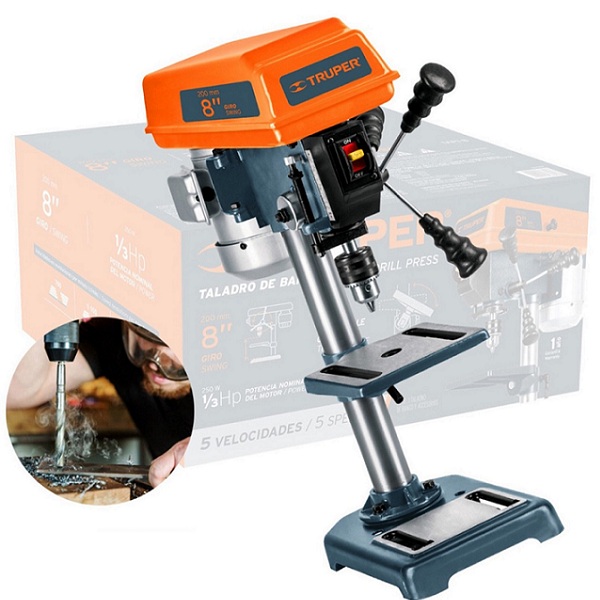 Taladro de Banco de 1/2 x 8" Truper TAPI-8 de 1/3 HP de 250W Uso en Talleres Perfora Metales Acero Madera Plásticos