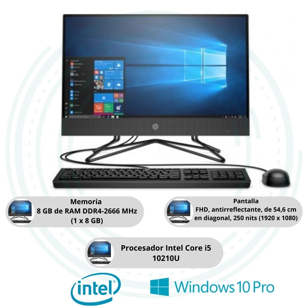 All in One HP 200 G4 21.5 Intel Core i5 10210U Disco duro 1 TB Ram 8 GB Windows 10 Pro