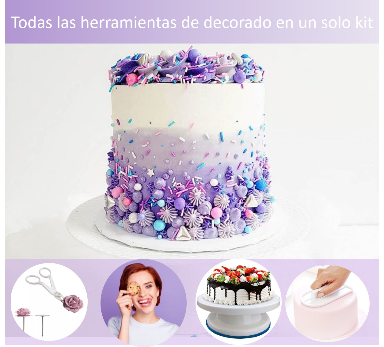 Kit 107 piezas para Decoración de Pasteles con Base Giratoria y Duyas Rusas