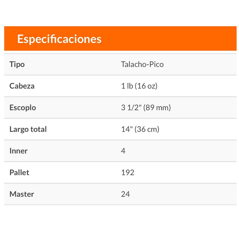 Martillo Martelina talacho-pico mango de madera cabeza de 16 oz largo Total 36 cm MART-TP TRUPER