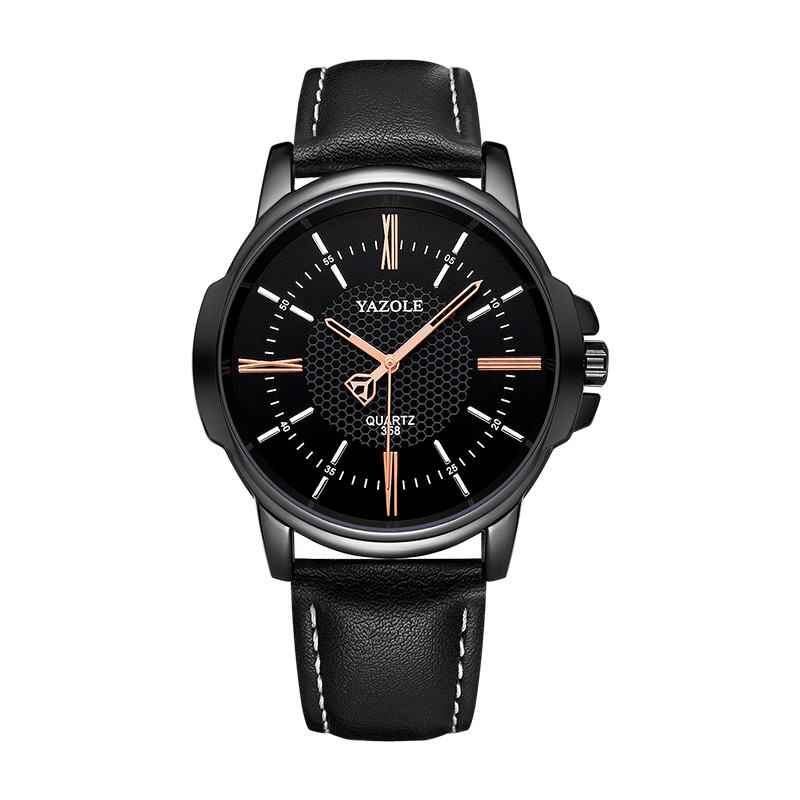 Reloj Para Hombre Elegante En Caja Correa Negra bisel Negro Casual Yazole 358