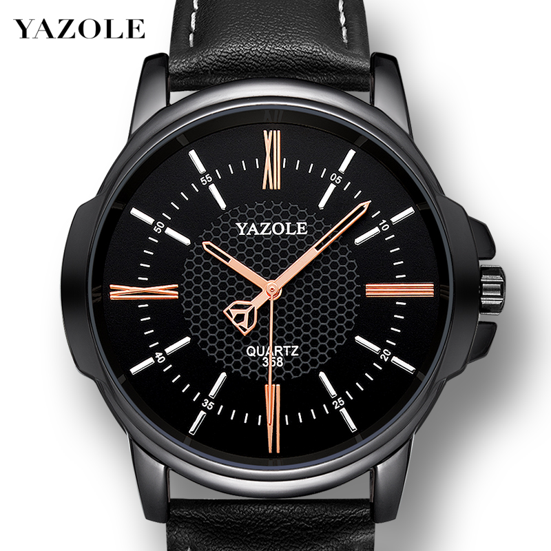 Reloj Para Hombre Elegante En Caja Correa Negra bisel Negro Casual Yazole 358