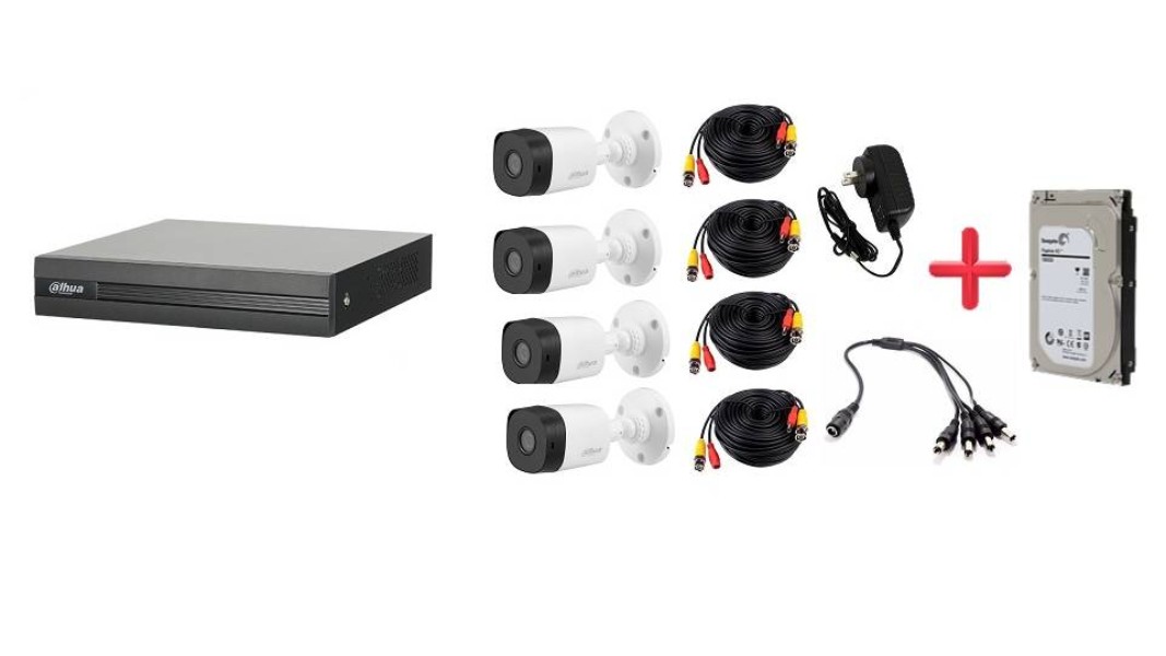Kit 4 camaras de seguridad dahua bullet 1mpx 720p, 500Gb disco duro, Cables siames