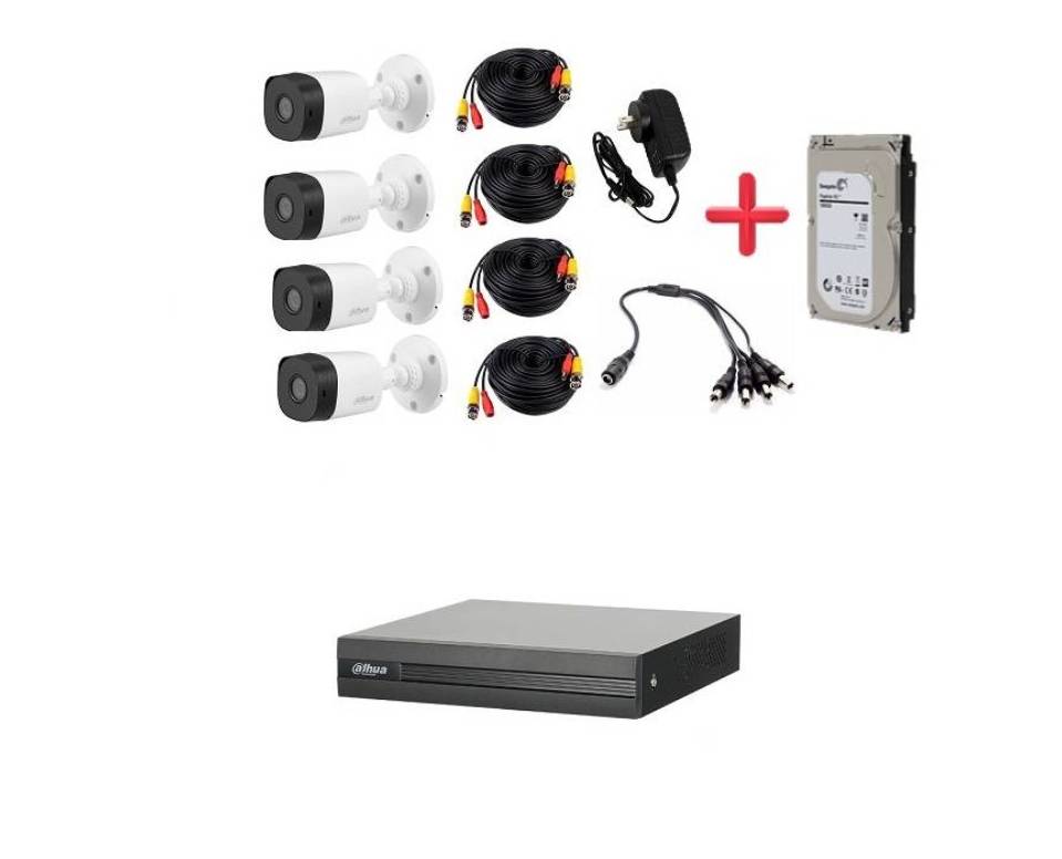 Kit 4 camaras de seguridad dahua bullet 1mpx 720p, 500Gb disco duro, Cables siames