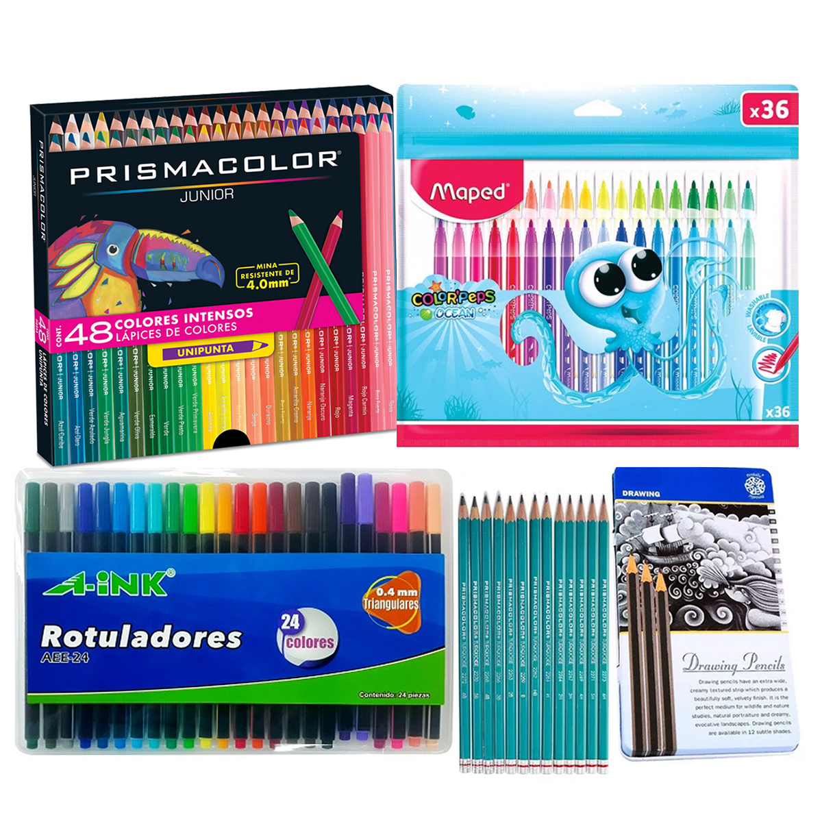  Set de Dibujo con 48 colores Prismacolor +24 Rotuladores +36 Plumones +Lapices Graduaciones