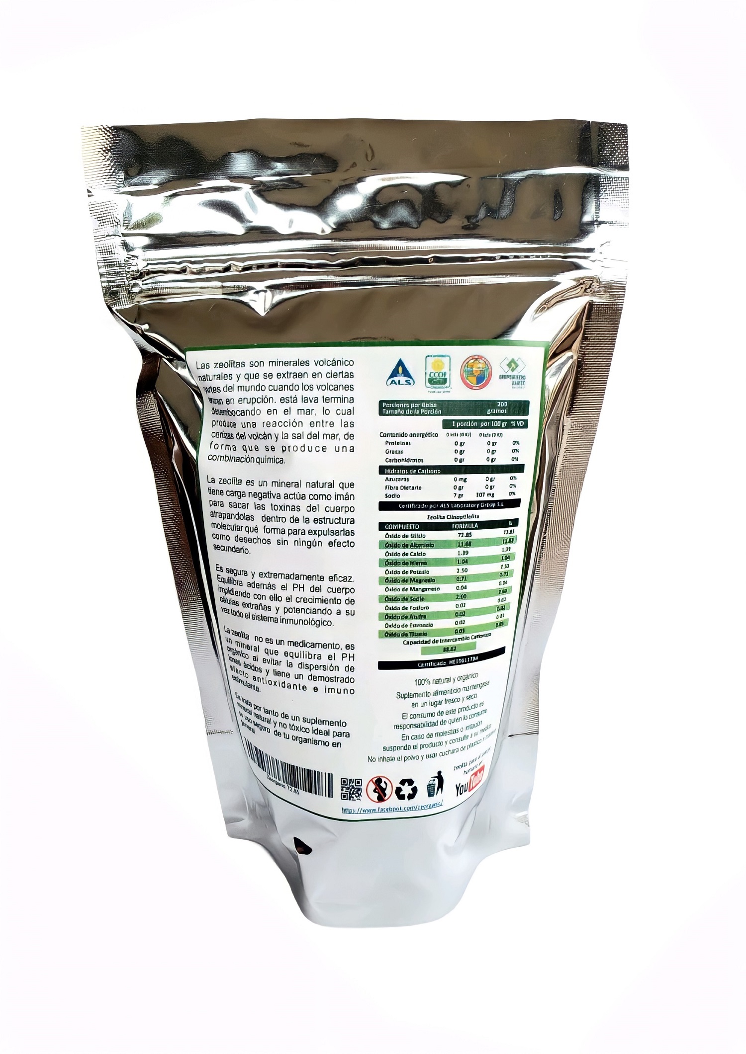 1 Bolsa con 200 gramos de Zeolita Micronizada Calidad Premium Certificada para consumo humano