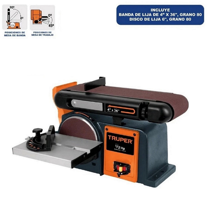 Lijadora de Banda y Disco de 4" x6" 1/2HP de 370W Truper Pul-4x6T para Carpinteros Taller de Carpintería