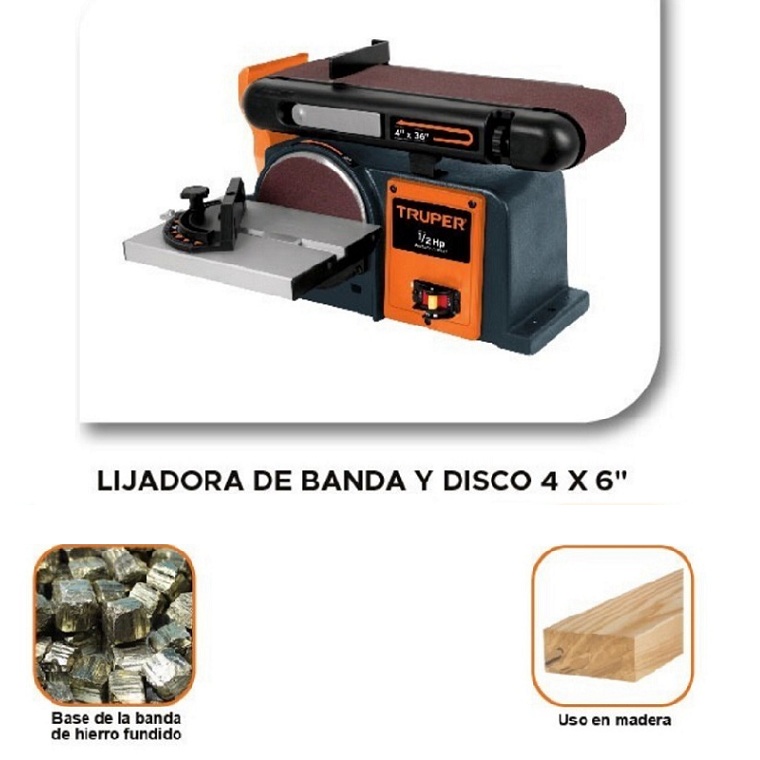 Lijadora de Banda y Disco de 4" x6" 1/2HP de 370W Truper Pul-4x6T para Carpinteros Taller de Carpintería