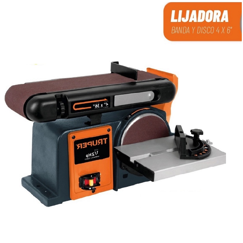 Lijadora de Banda y Disco de 4" x6" 1/2HP de 370W Truper Pul-4x6T para Carpinteros Taller de Carpintería