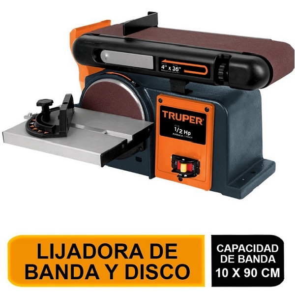 Lijadora de Banda y Disco de 4" x6" 1/2HP de 370W Truper Pul-4x6T para Carpinteros Taller de Carpintería