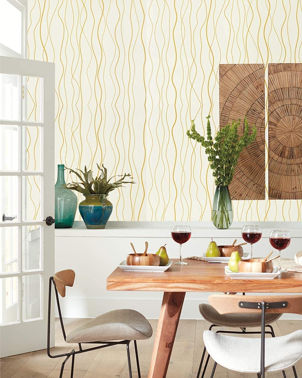 PAPEL TAPIZ ADHERIBLE RAYAS DORADO ELEGANTE 2m X 45cm TP36