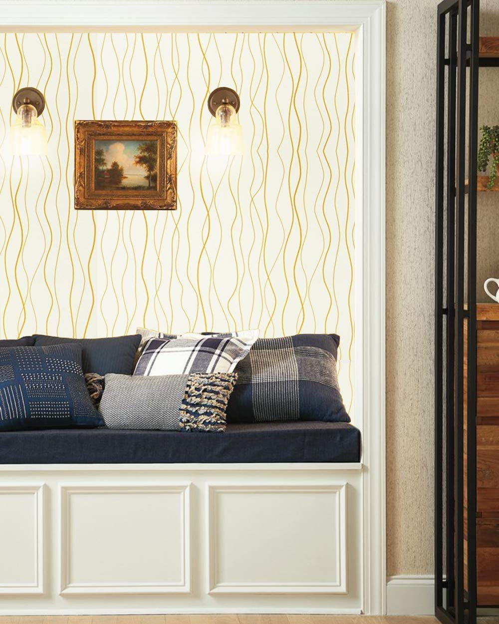 PAPEL TAPIZ ADHERIBLE RAYAS DORADO ELEGANTE 2m X 45cm TP36