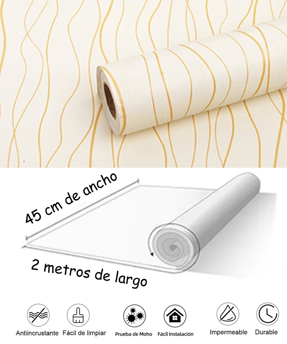 PAPEL TAPIZ ADHERIBLE RAYAS DORADO ELEGANTE 2m X 45cm TP36
