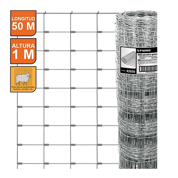 Malla Ganadera de acero Galvanizado Graduada de 1.0 x 50 m para Cercos -Huertos y Corrales MAGA-50X10 FIERO