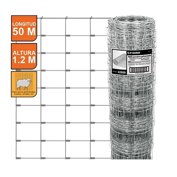Malla Galvanizada Ganadera 1.20 X 50 m Graduada Cercos Perimetrales, Huertos, Corrales MAGA-50X12 FIERO