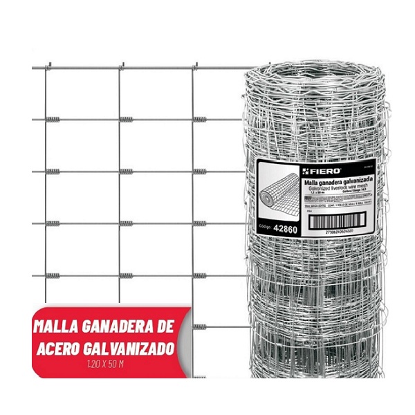 Malla Galvanizada Ganadera 1.20 X 50 m Graduada Cercos Perimetrales, Huertos, Corrales MAGA-50X12 FIERO
