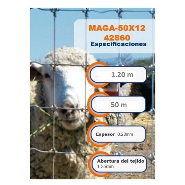Malla Galvanizada Ganadera 1.20 X 50 m Graduada Cercos Perimetrales, Huertos, Corrales MAGA-50X12 FIERO