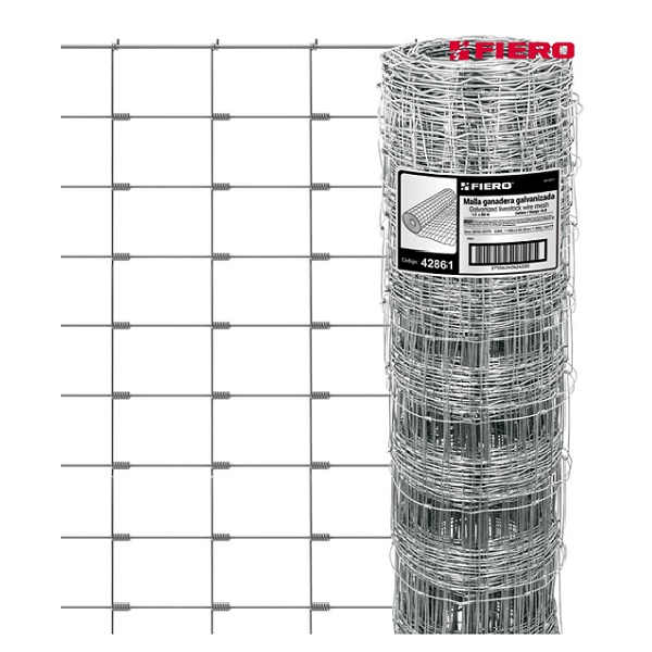 Malla Ganadera de Acero Galvanizado, 1.40 X 50 m Cercos Perimetrales, Huertos, Corrales MAGA-50X14 FIERO 