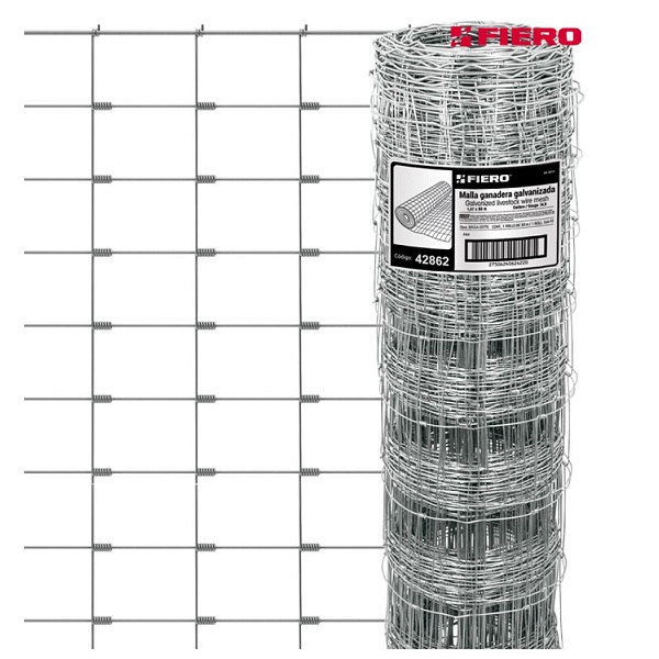 Malla Ganadera de Acero Galvanizado, 1.67 X 50 m Graduada Cercos Perimetrales, Huertos, Corrales MAGA-50X 16 FIERO