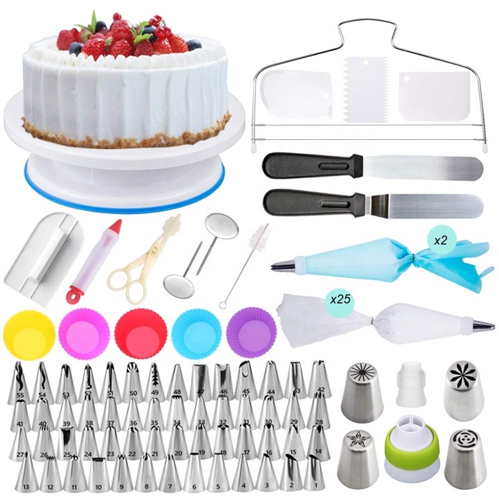 Kit 107 piezas para Decoración de Pasteles con Base Giratoria y Duyas Rusas