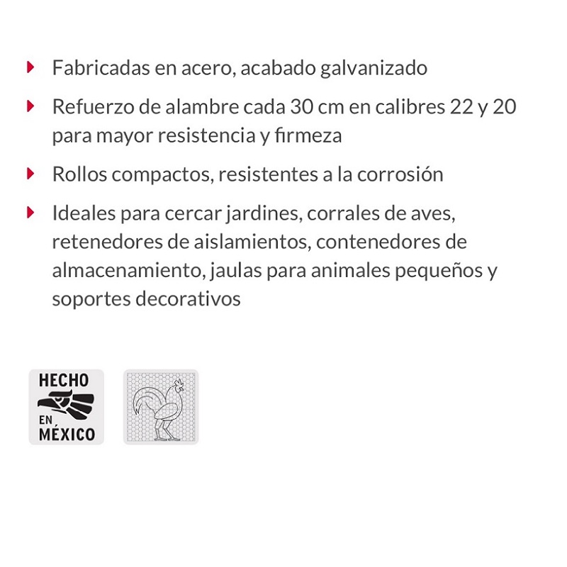 Malla de Acero Galvanizado, Hexagonal, 50 mm x 1.50 m cal.20 para Cercar Jardines, Corrales MAGE-5015 FIERO